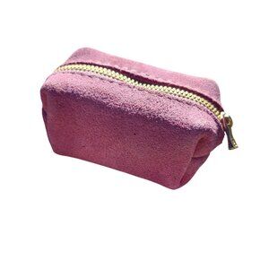 Portland Leather Small Dopp Keychain Pink Suede Leather Zipper Pouch New